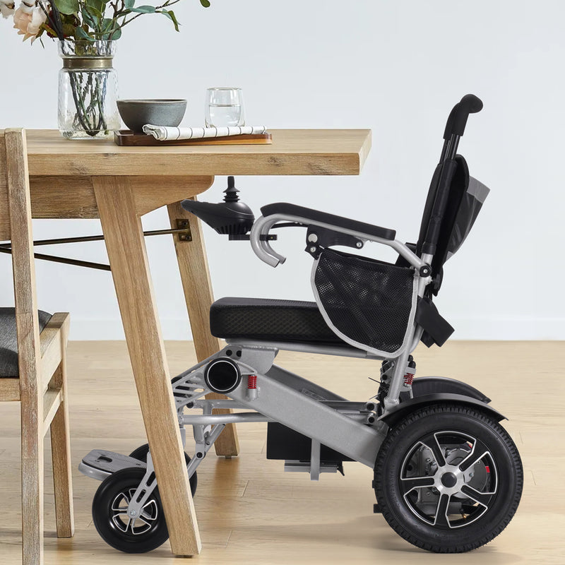 Restreal Lightweight Foldable Electric Wheelchair All Terrain Power Wheel Chair for Adults, Seniors, Elderly, Airline Approved, Silver