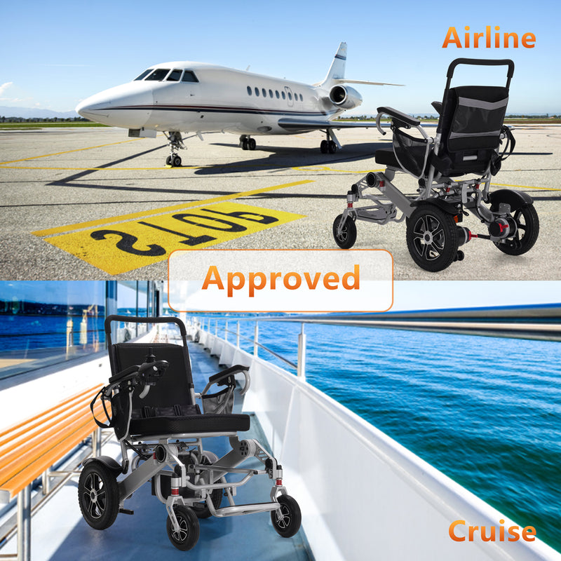 Restreal Lightweight Foldable Electric Wheelchair All Terrain Power Wheel Chair for Adults, Seniors, Elderly, Airline Approved, Silver