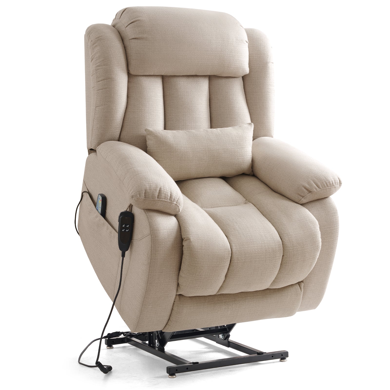Restreal Dual-Motor Lay Flat Lift Recliner | Linen Fabric, Massage & Heat, USB Port & Lumbar Pillow