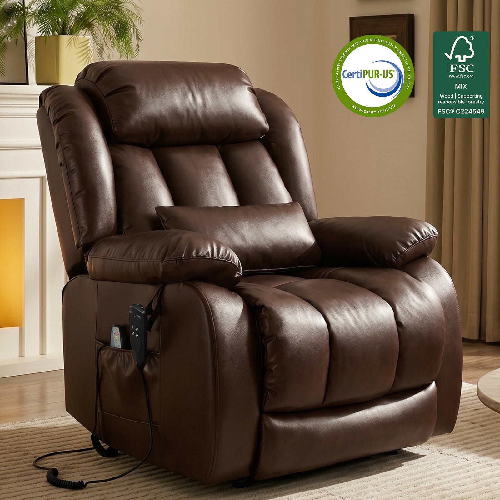 Restreal Infinite Position Leather Lift Recliner | Extend Footrest, Heat & Massage