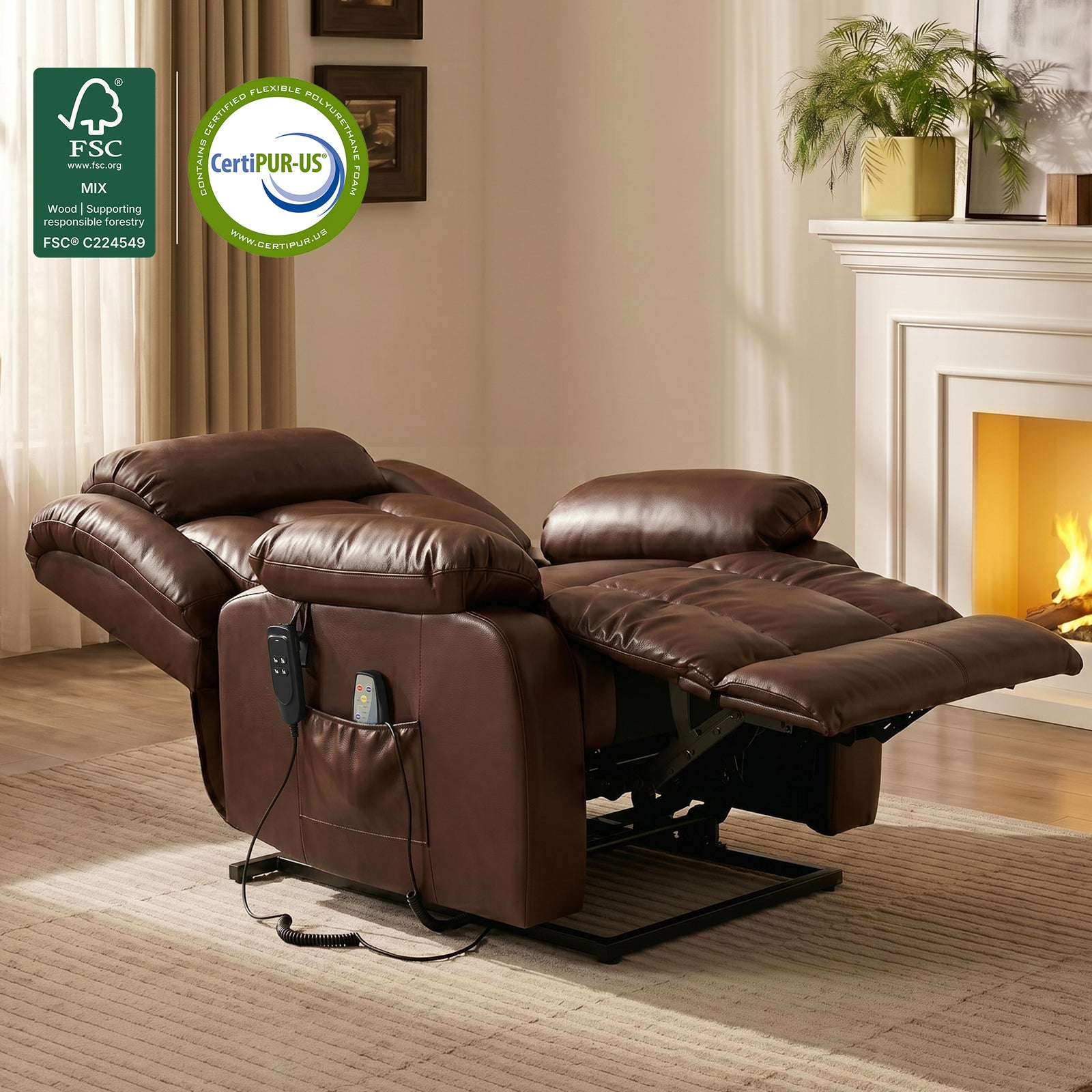 Restreal Infinite Position Leather Lift Recliner | Extend Footrest, Heat & Massage