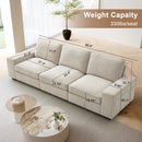 Restreal Modular Sectional Sofa with Storage Layer for Living Room, Modern Couch with Side Pocket Washable Removable Cushion Cover, Easy to Install, Beige Linen Fabric
