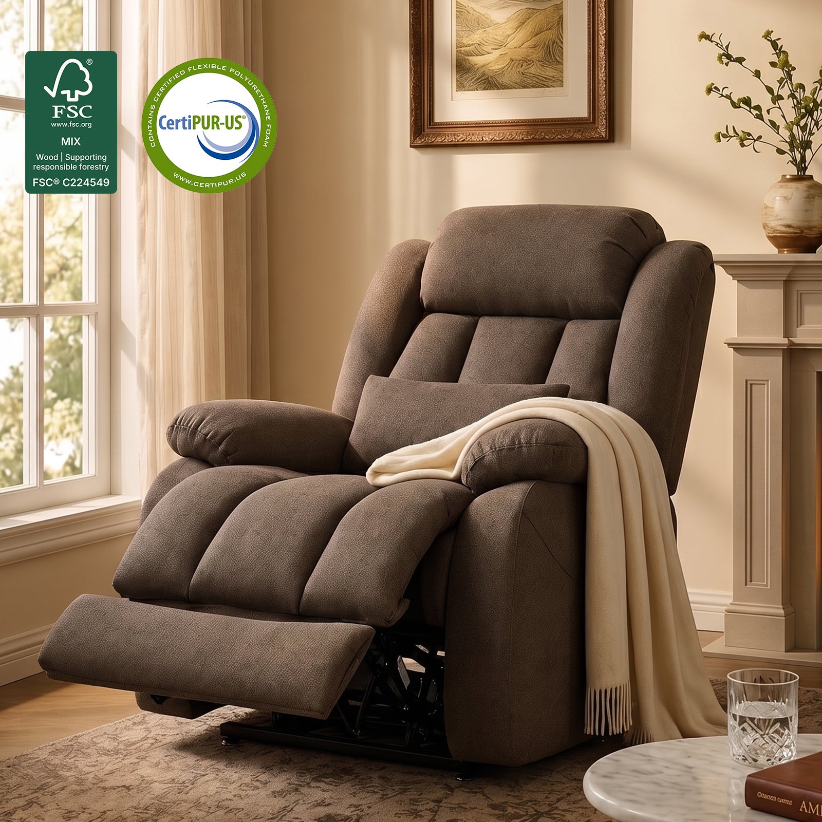 Restreal Dual-Motor Lay Flat Lift Recliner | Linen Fabric, Massage & Heat, USB Port & Lumbar Pillow