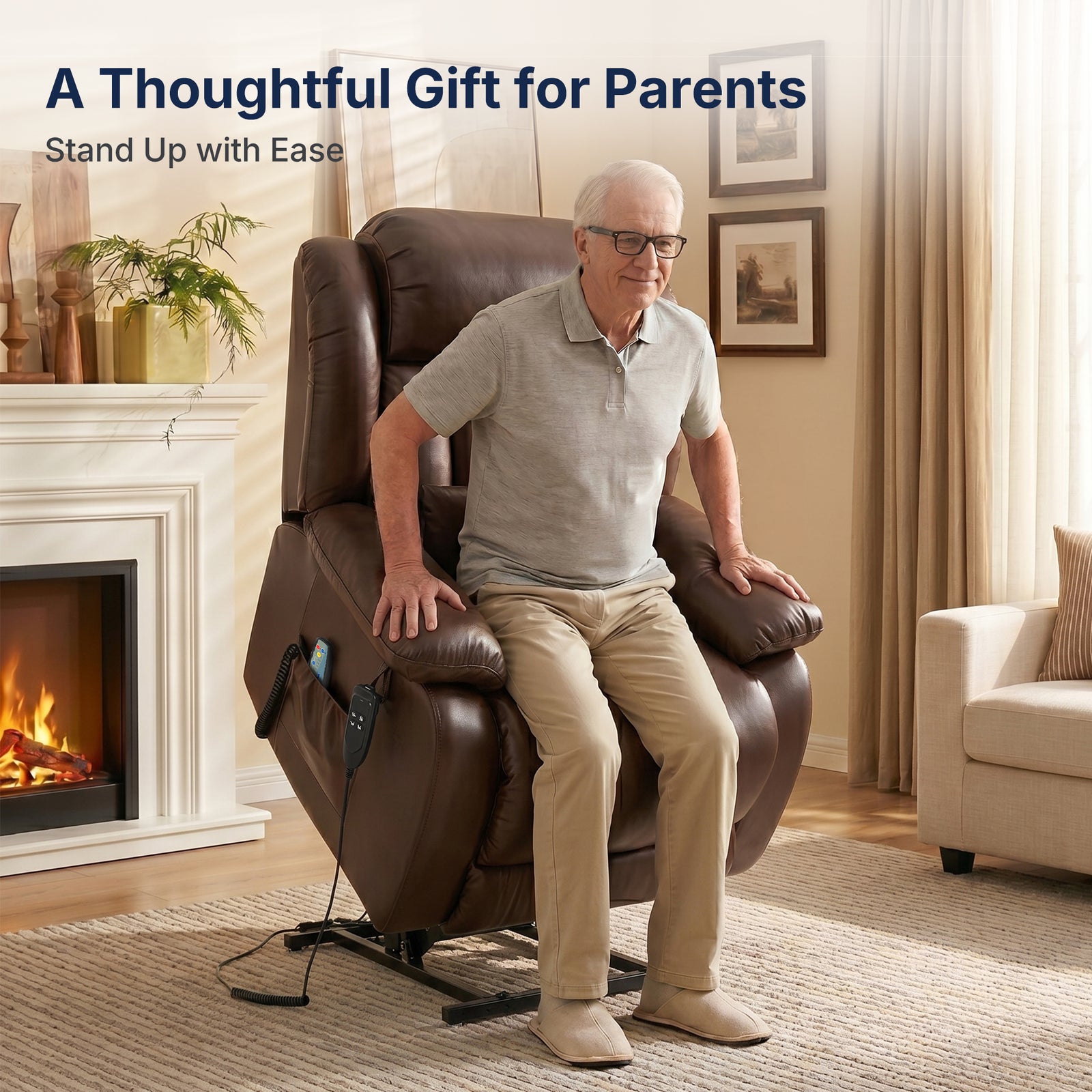 Restreal Infinite Position Leather Lift Recliner | Extend Footrest, Heat & Massage