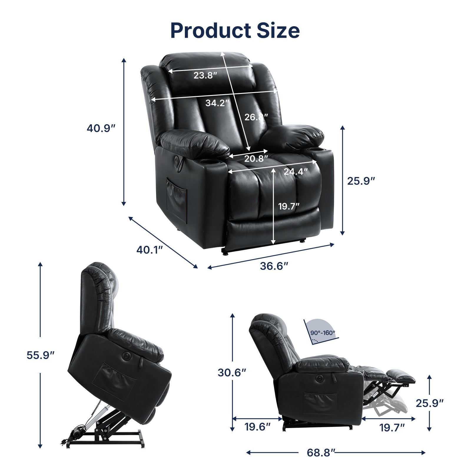 Restreal Microfiber Leather Lift Recliner | Massage & Heat for Middle-Aged & Seniors