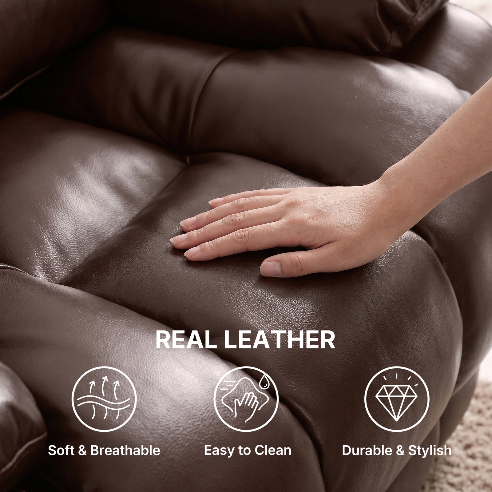 Restreal Infinite Position Leather Lift Recliner | Extend Footrest, Heat & Massage
