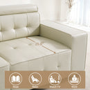 Restreal Modern Sofa, 83.8in Comfy PU Leather Couch with adjustable headrest, Soft Cushion and Firm Structure for Living Room(Brown)