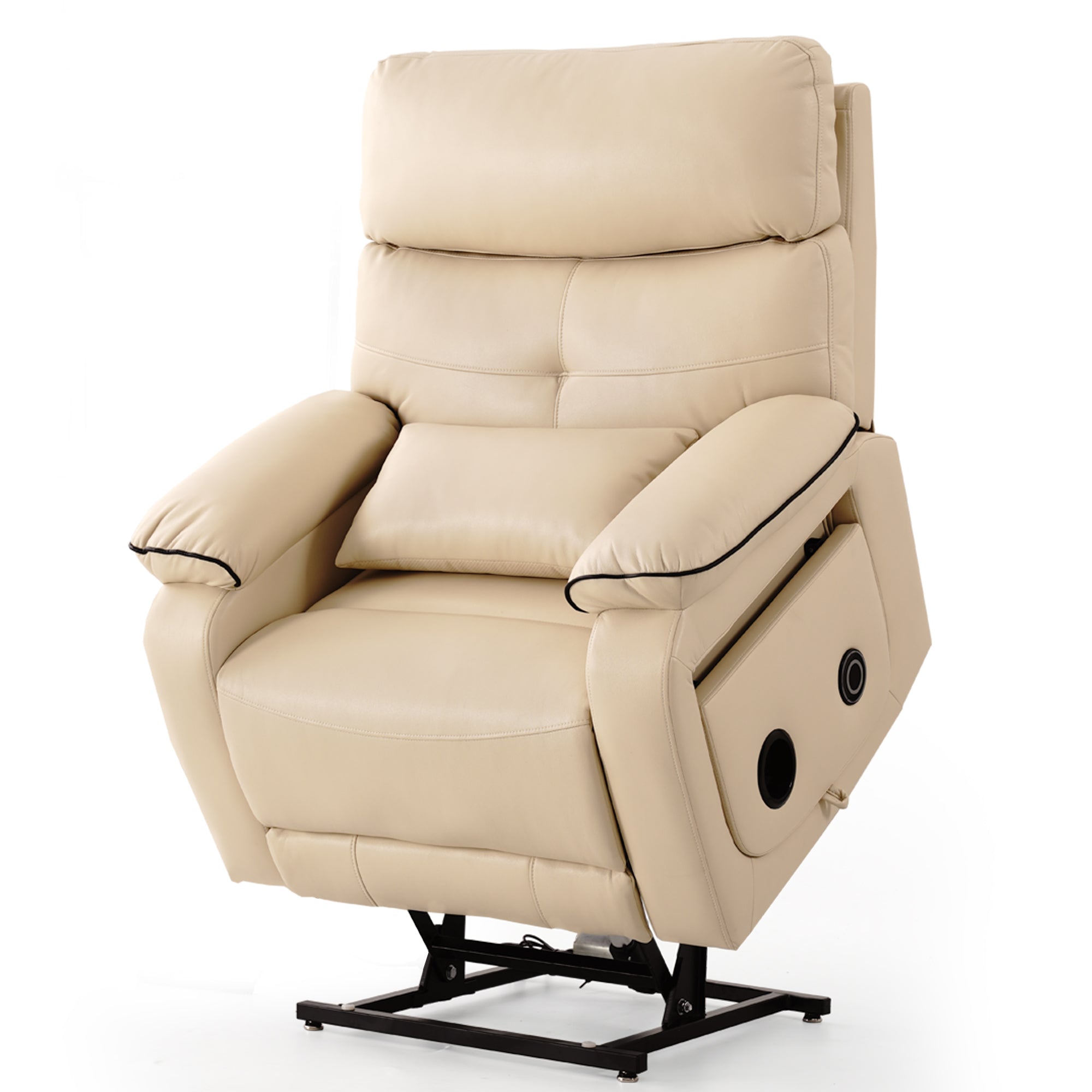 Beige Faux Leather Power Lift Recliner Chair with Built-in Bluetooth Speakers for Elderly, Electric Lift Assist Reclining Sofa Chair for Living Room Bedroom.