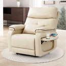 Beige recliner chair with cup holder and wireless charger in a living room