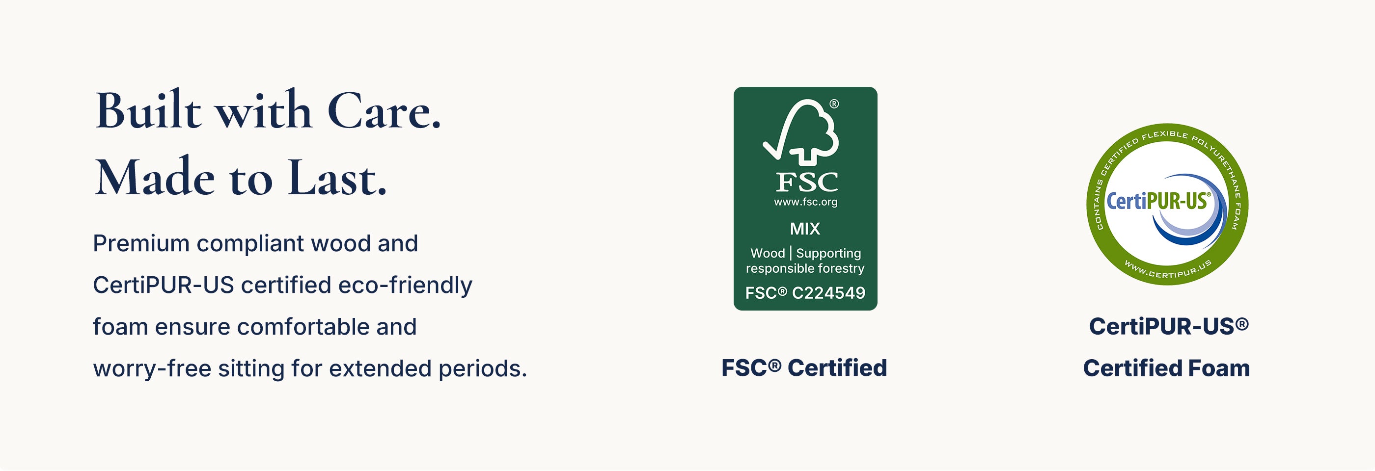 FSC and CertiPUR-US eco certification banner for sustainable recliner furniture